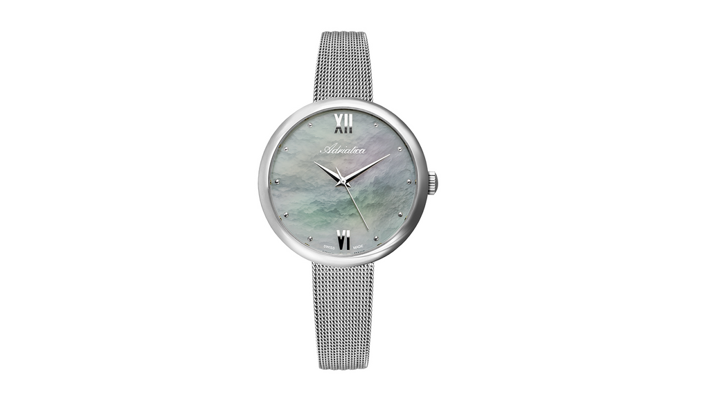 Adriatica Ladies Limited Edition Swiss Made Stainless Steel White MOP Dial Mesh Band
