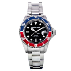 Di Bacarri Limited Edition 42mm Marina Diver Stainless Steel Black Dial Blue/Red Bezel