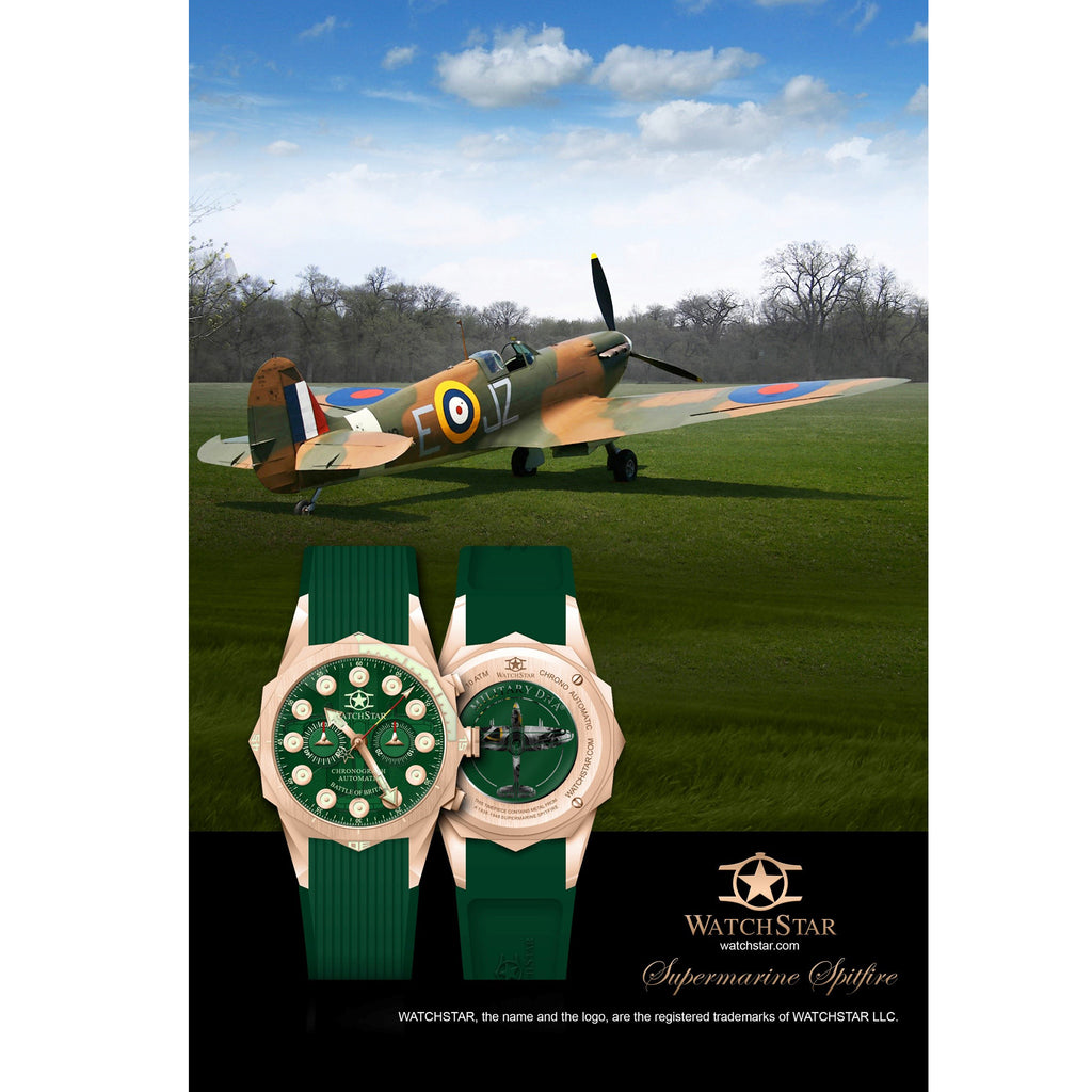 Watchstar Supermarine Spitfire 33 Jewel Automatic Chronograph Rose Gold Green Dial