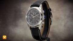 Di Bacarri Limited Edition Swiss Made Triple Date Chronograph Black Dial Black Leather Strap