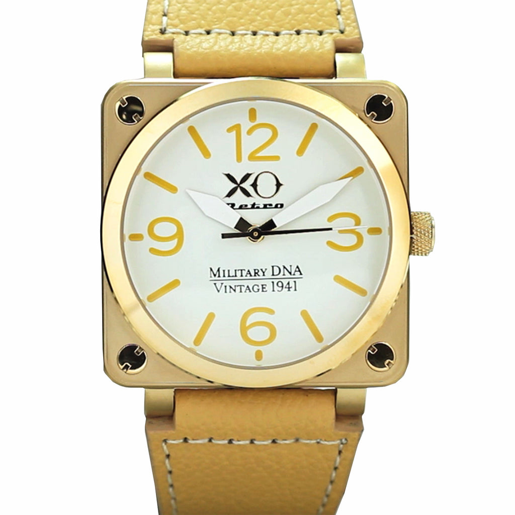 XO Retro Men's Certified 1941 P-51 Mustang DNA Watch - Square Collection Yellow Gold Tone White Dial