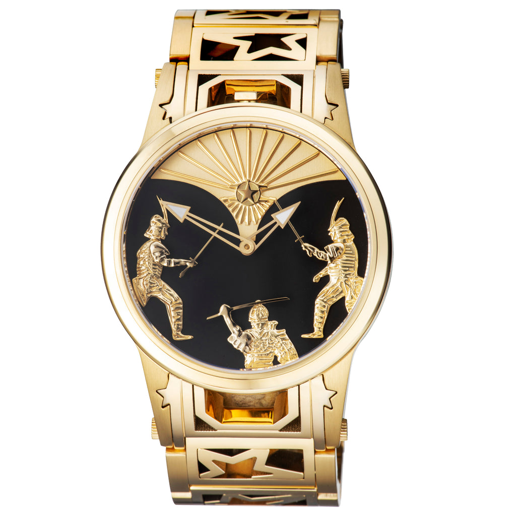 Watchstar Limited Edition 48mm Swiss Made Patented Movement Gold Tone Samurai Watch