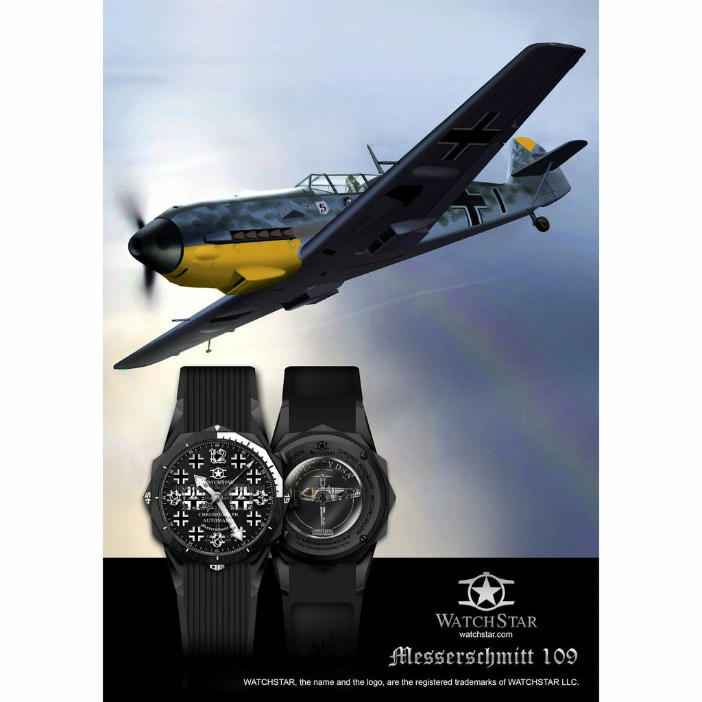 Watchstar P-51 Mustang Fighter Bomber 33 Jewel Automatic Chronograph Gold Tone Blue Dial