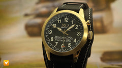 XO Retro Men's Certified 1991 M1 Abrams Military Watch DNA - Triple Date - Gold Tone Black Dial Black Strap