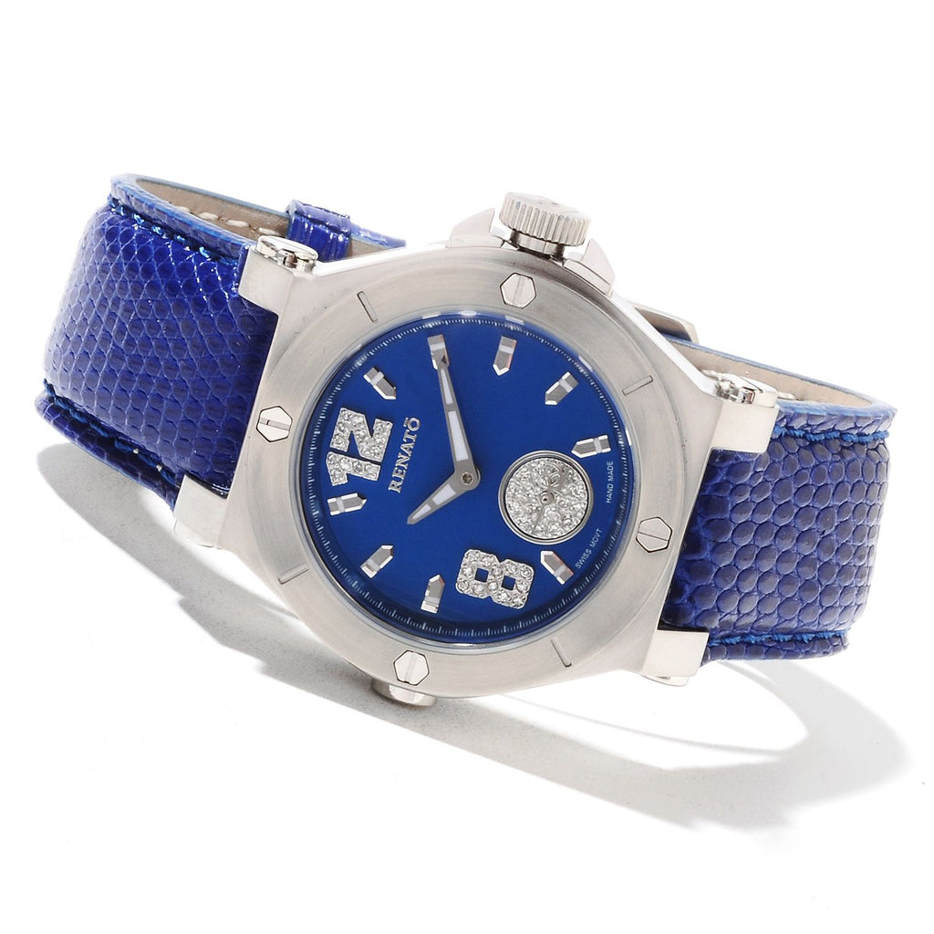 Renato Ladies Swiss Luxury Limited Edition Diamond Dial Blue Leather Strap