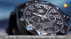 Watchstar Limited Edition Superstar 33 Jewel Automatic Chronograph Stealth Black Blue Swarovski Crystals