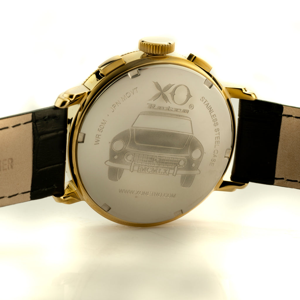 XO Retro Men's Certified 1960 Ferrari 250GT DNA - Yellow Gold Tone Gold Dial Blk Strap
