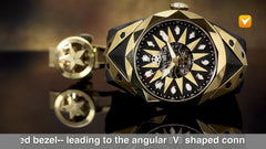 Watchstar 47mm Superstar 21 Jewel Skeleton Automatic Gold/Black Dial Black Strap