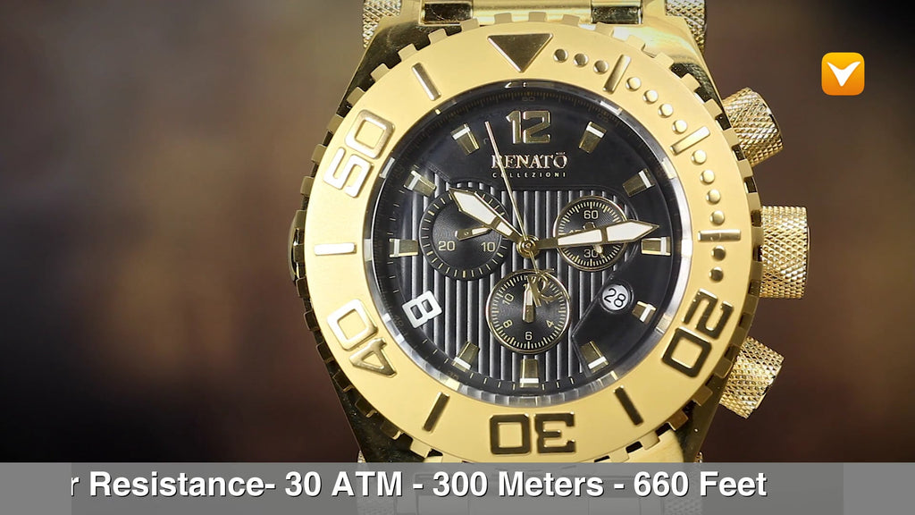 Renato 50mm Emporium Swiss Chronograph Diver Gold Tone Black Dial