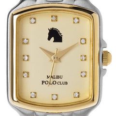 Malibu Polo Club Ladies Stainless Steel & 18k Yellow Gold Plated Diamond Tank Gold Dial