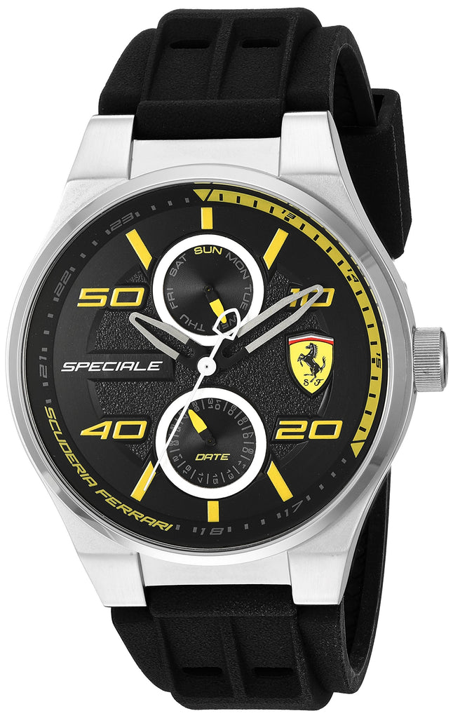 Ferrari Speciale Day Date Black/Yellow Dial Black Rubber Strap